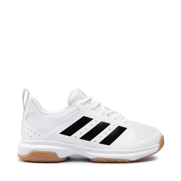 Buty halowe adidas. Białe obuwie sportowe damskie Adidas, bez wzorów, bez zapięcia. Za 209.99 zł.