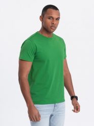 T-shirt męski klasyczny bawełniany BASIC - zielony V20 OM-TSBS-0146 - L. Zielone t-shirty męskie Ombre Clothing, l, bez wzorów, z bawełny, bez kołnierzyka, bez ramiączek. W wyprzedaży za 24.99 zł.