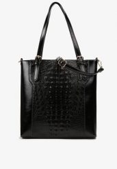 Czarna Duża Torebka Shopper na Ramię Jelis. Czarne shopperki damskie Born2be, z aplikacjami, na ramię, duże, z tłoczeniem, bez dodatków. Za 149.99 zł.