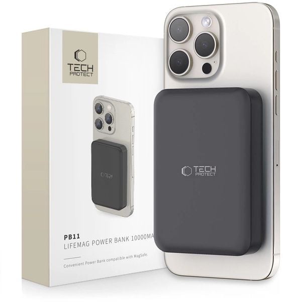 Powerbank Tech-Protect Powerbank LifeMag PB11 z MagSafe 10000mAh 15W port USB-C - black + kabel USB-C. Czarne powerbanki TECH-PROTECT. Za 135.00 zł.