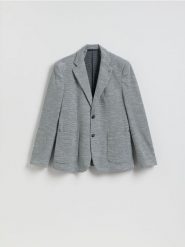 Dzianinowa marynarka slim fit - szary. Szare garnitury męskie Reserved, l, bez wzorów, z bawełny. Za 279.99 zł.