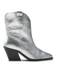 Eva Minge Kowbojki EM-57-12-001540 Srebrny. Szare botki damskie Eva Minge, bez wzorów, ze skóry, bez obcasa, na słupku, bez zapięcia. Za 329.99 zł.
