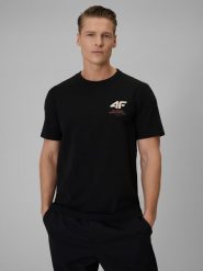 4F T-shirt regular gładki męski - czarny L. Czarne t-shirty męskie 4F, l, bez wzorów, z dresówki, bez kołnierzyka, bez ramiączek. Za 69.99 zł.