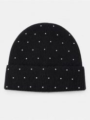 Prążkowana czapka beanie z ozdobną aplikacją cyrkonii - czarny. Czarne czapki damskie Sinsay, z aplikacjami, prążkowane. Za 19.99 zł.