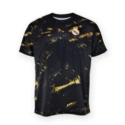 Czarno-złota koszulka treningowa Real Madryt. Czarne koszulki sportowe damskie REAL MADRID, bez wzorów, bez ramiączek, do piłki nożnej. W wyprzedaży za 164.49 zł.