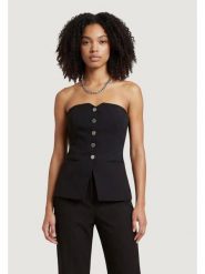 Morgan Top 251-CLODI.F Czarny Regular Fit. Czarne topy damskie Morgan, bez wzorów, z bawełny, bez kołnierzyka, bez ramiączek. Za 279.99 zł.