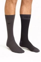 Skarpety podkolanówki Emporio Armani 2-Pack. Czarne skarpety męskie Emporio Armani Connected, bez wzorów, z bawełny. Za 109.73 zł.