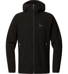 Kurtka przeciwdeszczowa męska Rosson Softshell Hood. Czarne kurtki męskie Haglöfs, m, bez wzorów, z softshellu, z kapturem. Za 689.05 zł.