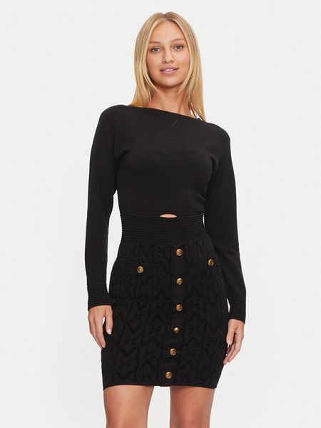 Guess Sukienka dzianinowa 4BGK04 5661Z Czarny Bodycon Fit. Czarne sukienki damskie Marciano Guess, z aplikacjami, z dzianiny, bez kołnierzyka, bez ramiączek, bodycon. Za 549.99 zł.