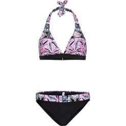 Bikini z ramiączkami wiązanymi na szyi bonprix czarno-jasnoróżowy z nadrukiem. Czarne bikini bonprix, bez wzorów. Za 79.99 zł.