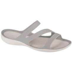 Klapki Crocs Swiftwater Sandals W 203998-1FT szare. Szare klapki damskie bez wzorów, sportowe, bez obcasa, bez zapięcia. Za 266.57 zł.