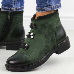 Zielone płaskie botki damskie M.Daszyński sa252-4. Zielone botki damskie M.Daszyński, na jesień, bez wzorów, ze skóry, eleganckie, z okrągłym noskiem, bez obcasa, na obcasie, bez zapięcia. Za 219.00 zł.
