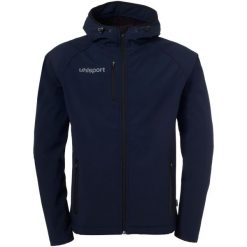 Kurtka softshell Uhlsport Essential. Niebieskie kurtki męskie Uhlsport, bez wzorów, z materiału, sportowe, bez kaptura. W wyprzedaży za 423.00 zł.