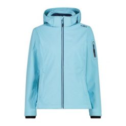 Damska kurtka turystyczna z kapturem CMP. Czarne kurtki sportowe damskie CMP, bez wzorów, z softshellu, bez ramiączek, z kapturem, trekkingowe. Za 356.00 zł.