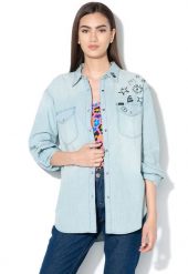LEE OVERSIZED WESTERN DAMSKA KOSZULA JEANSOWA BLEACH DOODLE 112110292. Koszule damskie Lee, s, bez wzorów, z jeansu, bez kołnierzyka, bez ramiączek. Za 169.99 zł.