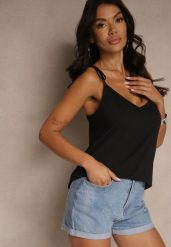 Czarny Top z Bawełną i Modalem z Wiązaniem przy Ramiączkach Lileria. Czarne topy damskie Renee, l, bez wzorów, z bawełny, wizytowe, bez kołnierzyka, bez ramiączek. Za 39.99 zł.