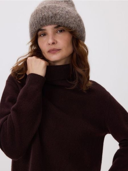 Czapka z wełną alpaki - brązowy. Brązowe czapki damskie Reserved, bez wzorów, z wełny. Za 89.99 zł.