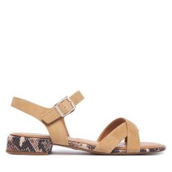 Sandały Tamaris. Brązowe sandały damskie Tamaris, bez wzorów, bez obcasa, na słupku, bez zapięcia. Za 299.99 zł.