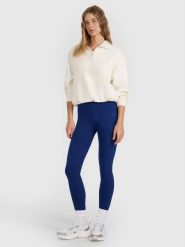 Legginsy fitness damskie z wysokim stanem. Niebieskie legginsy damskie 4F, bez wzorów, z bawełny. Za 59.99 zł.