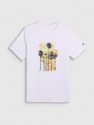 4F T-shirt oversize z nadrukiem męski - biały M. Białe t-shirty męskie 4F, m, bez wzorów, z bawełny, bez kołnierzyka, bez ramiączek. Za 69.99 zł.