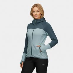 Bluza damska elastyczna Alpinus UBA. Niebieskie bluzy damskie Alpinus, xl, bez wzorów, z elastanu, bez ramiączek, z kapturem. Za 279.00 zł.