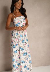 Niebieska Rozkloszowana Sukienka z Wiskozą w Kwiatowy Wzór Nalivie. Niebieskie sukienki damskie Renee, na imprezę, na lato, l, bez wzorów, z wiskozy, eleganckie, bez kołnierzyka, bez ramiączek, maxi, rozkloszowane. Za 69.99 zł.