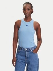 HUGO Top Easy 50508857 Błękitny Slim Fit. Niebieskie topy damskie Hugo, m, bez wzorów, z bawełny, bez kołnierzyka, bez ramiączek. Za 159.99 zł.