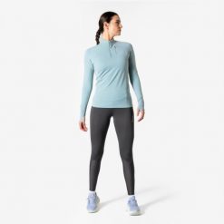 Legginsy do biegania w terenie damskie Kiprun. Szare legginsy damskie KIPRUN, bez wzorów, z materiału. Za 149.99 zł.