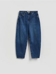 Jeansy barrel leg - niebieski. Niebieskie jeansy damskie Reserved, bez wzorów, z bawełny. Za 179.99 zł.
