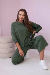 Komplet bawełniany bluza + spodnie ciemne khaki. Brązowe bluzy damskie KESI, l, bez wzorów, z bawełny, biznesowe, bez ramiączek, bez kaptura. Za 284.37 zł.
