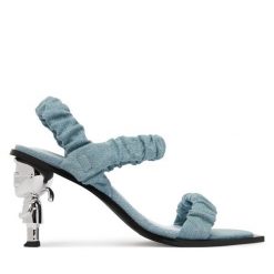 Sandały KARL LAGERFELD. Niebieskie sandały damskie KARL LAGERFELD, bez wzorów, bez obcasa, na słupku, bez zapięcia. Za 716.99 zł.