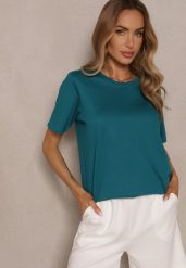 Ciemnozielony Basicowy T-shirt z Bawełny Fevarisse. Zielone t-shirty damskie Renee, l, bez wzorów, z bawełny, klasyczne, bez kołnierzyka, bez ramiączek. Za 39.99 zł.