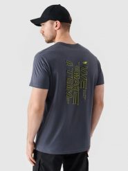4F T-shirt regular z nadrukiem męski - szary M. Szare t-shirty męskie 4F, m, bez wzorów, z bawełny, bez kołnierzyka, bez ramiączek. W wyprzedaży za 39.99 zł.