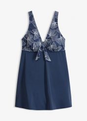 Sukienka kąpielowa z wbudowanym strojem kąpielowym. Niebieskie sukienki damskie bonprix, na plażę, bez wzorów, bez kołnierzyka, bez ramiączek. Za 169.99 zł.