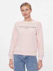Tommy Hilfiger Bluza Logo WW0WW39791 Różowy Regular Fit. Czerwone bluzy damskie Tommy Hilfiger, xs, bez wzorów, z bawełny, bez ramiączek, bez kaptura. Za 259.99 zł.