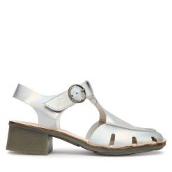 Sandały Fly London. Szare sandały damskie Fly London, bez wzorów, bez obcasa, na słupku, bez zapięcia. Za 505.99 zł.