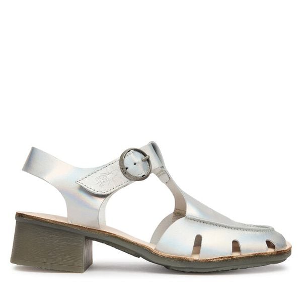 Sandały Fly London. Szare sandały damskie Fly London, bez wzorów, bez obcasa, na słupku, bez zapięcia. Za 350.99 zł.