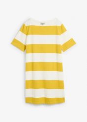 Sukienka T-shirtowa z czystej bawełny organicznej. Żółte sukienki damskie bonprix, bez wzorów, z bawełny, bez kołnierzyka, bez ramiączek, mini. Za 82.99 zł.
