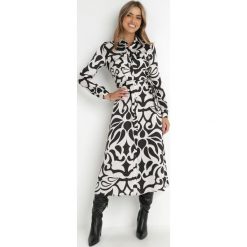 Czarno-Biała Sukienka Maxi Koszulowa Gojira. Białe sukienki damskie Born2be, na imprezę, s, bez wzorów, z satyny, eleganckie, bez kołnierzyka, bez ramiączek, maxi, koszulowe. Za 34.99 zł.