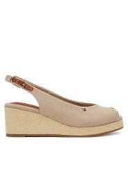 Tommy Hilfiger Sandały Flag Mid Wedge Espad Slingback FW0FW08595 Beżowy. Brązowe sandały damskie Tommy Hilfiger, bez wzorów, z materiału, bez obcasa, na koturnie, bez zapięcia. Za 249.99 zł.