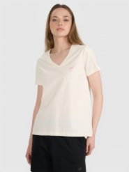 4F T-shirt oversize gładki damski - biały XXL. Białe t-shirty damskie 4F, xl, bez wzorów, z bawełny, klasyczne, bez kołnierzyka, bez ramiączek. W wyprzedaży za 39.99 zł.