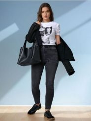 Jeansy skinny - szary. Szare jeansy damskie Sinsay, bez wzorów, z jeansu, z podwyższonym stanem. Za 49.99 zł.