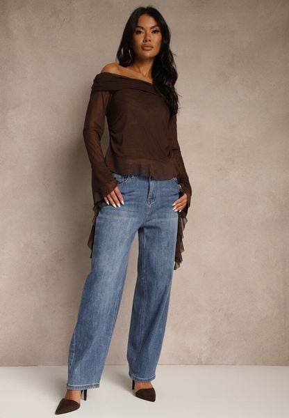 Niebieskie Jeansy o Kroju Balloon High Waist Analerie. Niebieskie jeansy damskie Renee, bez wzorów, z jeansu, z podwyższonym stanem. Za 119.99 zł.