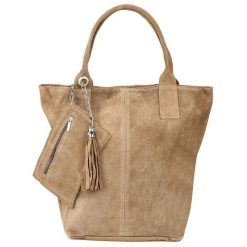 Shopperka skórzana VERA PELLE taupe T49. Shopperki damskie bez wzorów, ze skóry, zamszowe, bez dodatków. Za 208.99 zł.