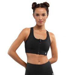 Stanik sportowy fitness damski - Wysokie wsparcie Squat Black. Czarne bielizna sportowa damska SIROKO, xl, bez wzorów, z nylonu. W wyprzedaży za 126.00 zł.