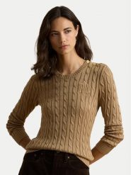 LAUREN RALPH LAUREN Sweter 200P14039500 Beżowy ciemny Regular Fit. Brązowe swetry nierozpinane damskie Lauren Ralph Lauren, m, bez wzorów, z bawełny, bez kołnierzyka, bez ramiączek. Za 859.99 zł.
