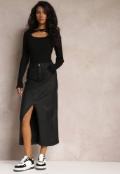 Czarna Midi Spódnica High Waist z Guzikiem i Kieszeniami oraz Suwakiem Navitta. Czarne spódnice damskie Renee, m, bez wzorów, z podwyższonym stanem, midi. Za 79.99 zł.