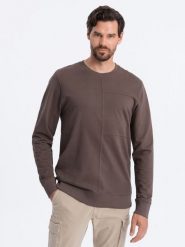 Bluza męska bez kaptura z przeszyciami - kawowa V9. Bluzy męskie Ombre Clothing, m, bez wzorów, bez ramiączek, bez kaptura. W wyprzedaży za 39.99 zł.