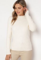Jasnobeżowy Sweter z Wiskozą i Golfem z Elastycznego Prążkowanego Materiału Nikiella. Brązowe swetry nierozpinane damskie Born2be, bez wzorów, z materiału, eleganckie, bez kołnierzyka, bez ramiączek. Za 84.99 zł.