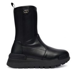 Botki Liu Jo. Czarne botki damskie Liu Jo, bez wzorów, bez obcasa, na płaskiej podeszwie, bez zapięcia. Za 799.99 zł.